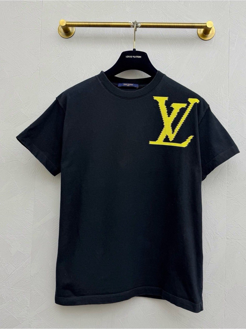 Louis Vuitton Black Short Sleeve Tee with Yellow LV Accent